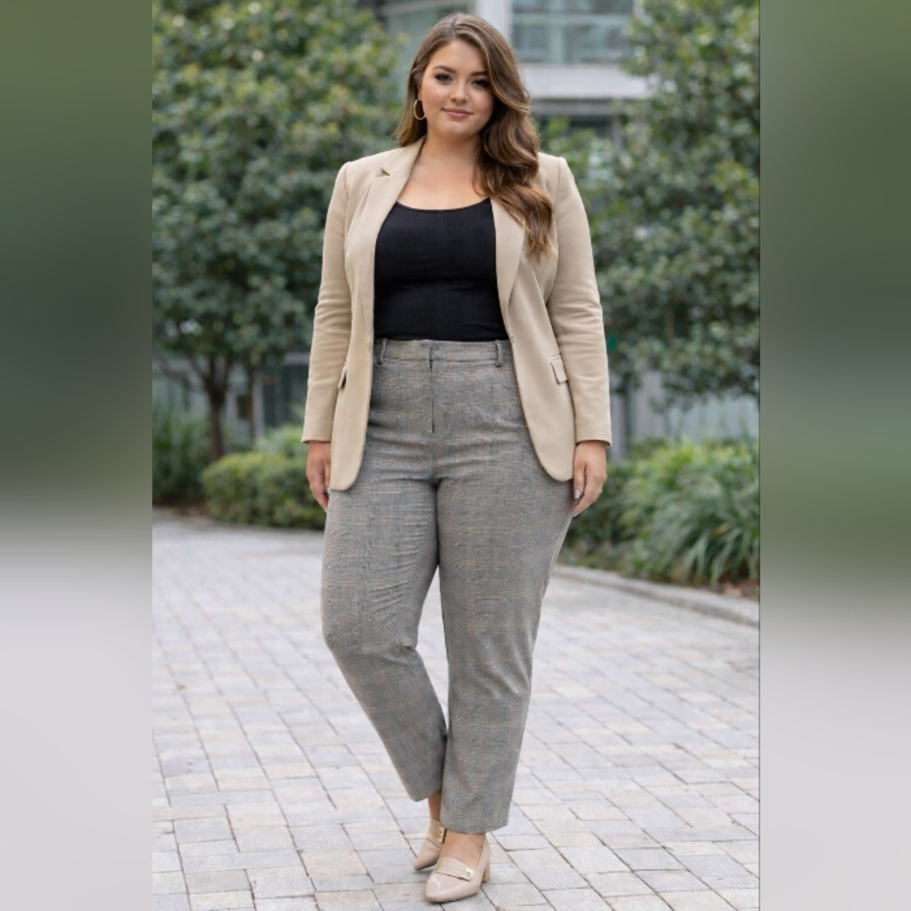NWT Cleo Every Body Plus Size Gray Checkered Rayon Blend Career Pants